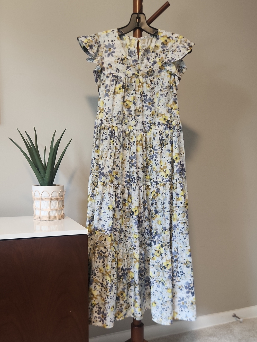 Banana Republic Yellow and Blue Floral Print Maxi Dress